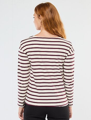 T-shirt de jersey de manga comprida com padrão às riscas