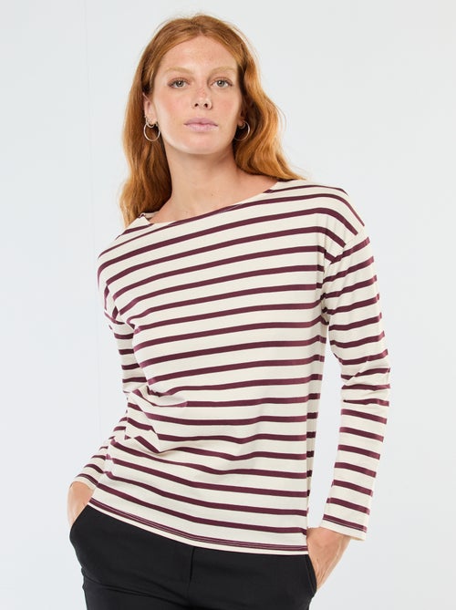 T-shirt de jersey de manga comprida com padrão às riscas - Kiabi