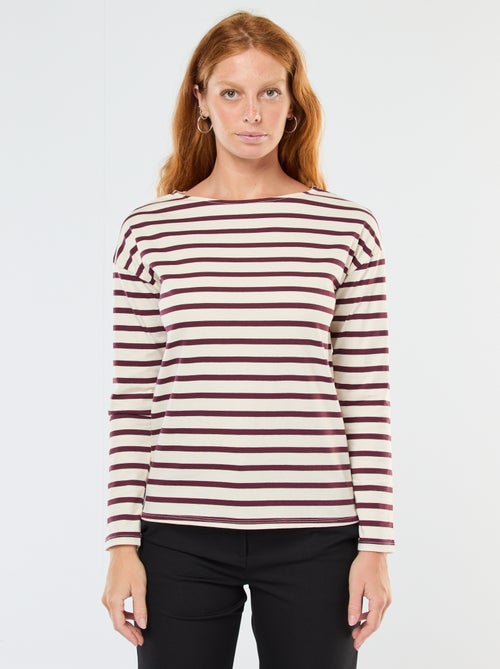 T-shirt de jersey de manga comprida com padrão às riscas - Kiabi