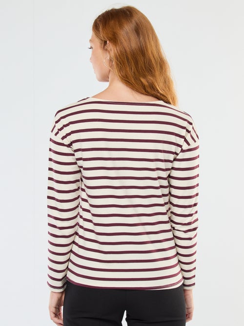 T-shirt de jersey de manga comprida com padrão às riscas - Kiabi