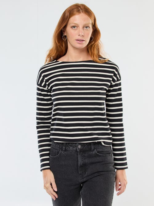 T-shirt de jersey de manga comprida com padrão às riscas - Kiabi