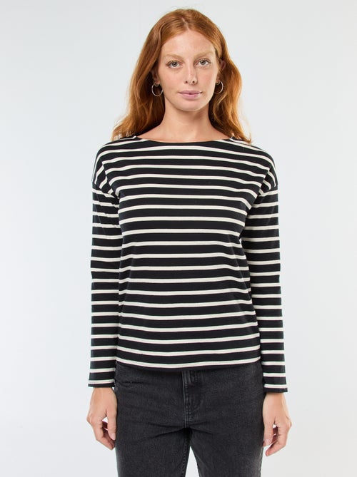 T-shirt de jersey de manga comprida com padrão às riscas - Kiabi