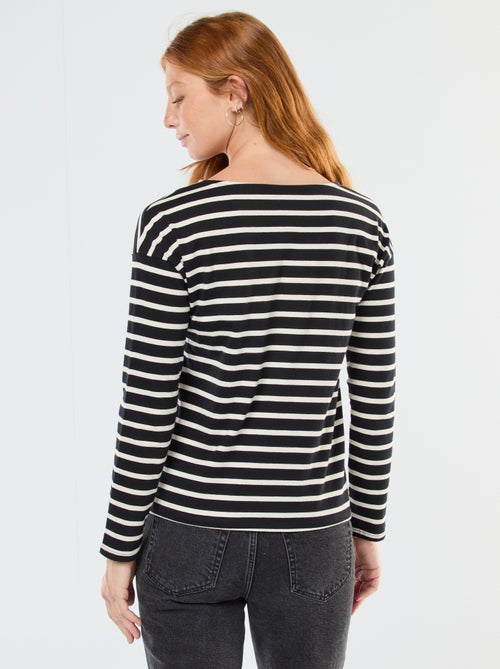 T-shirt de jersey de manga comprida com padrão às riscas - Kiabi