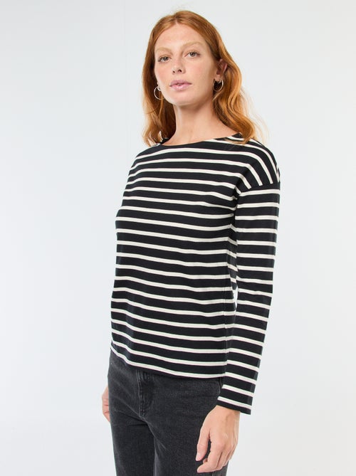 T-shirt de jersey de manga comprida com padrão às riscas - Kiabi