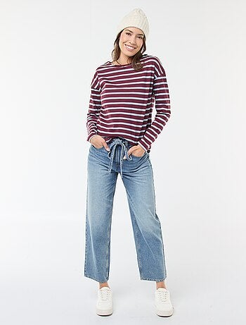 T-shirt de jersey de manga comprida com padrão às riscas