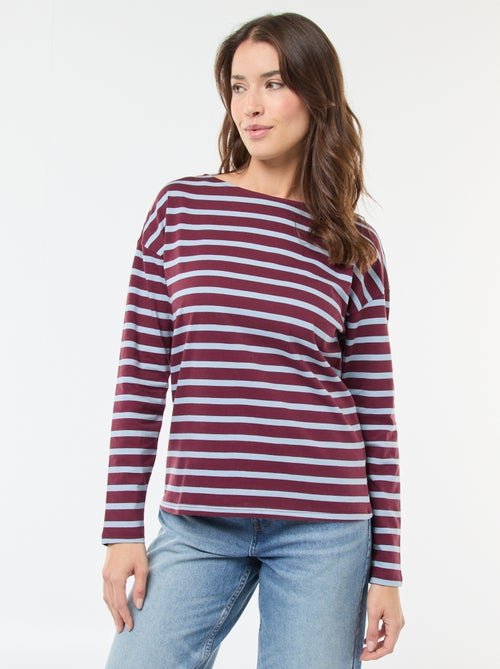 T-shirt de jersey de manga comprida com padrão às riscas - Kiabi