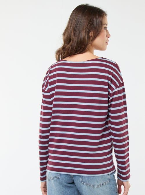 T-shirt de jersey de manga comprida com padrão às riscas - Kiabi