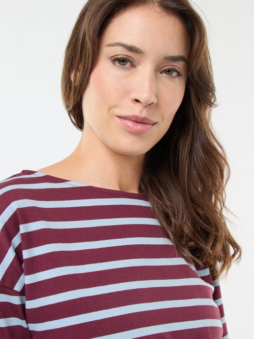 T-shirt de jersey de manga comprida com padrão às riscas - Kiabi