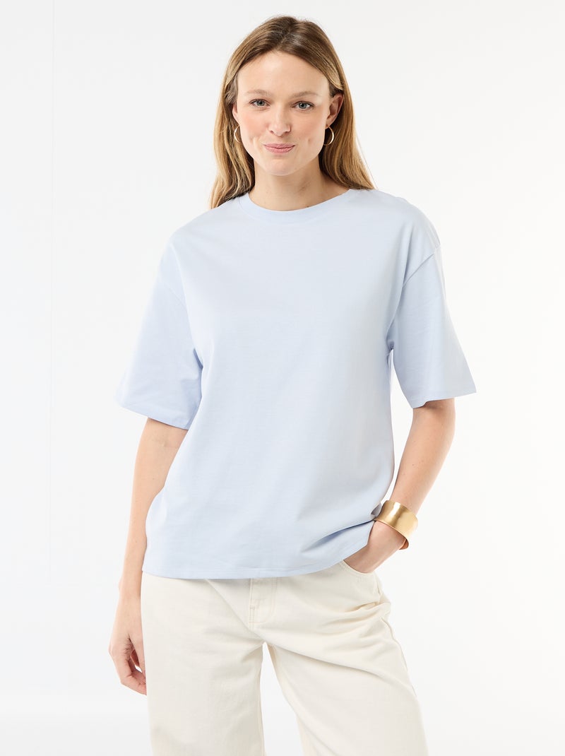 T-shirt de jersey liso com mangas curtas Azul - Kiabi