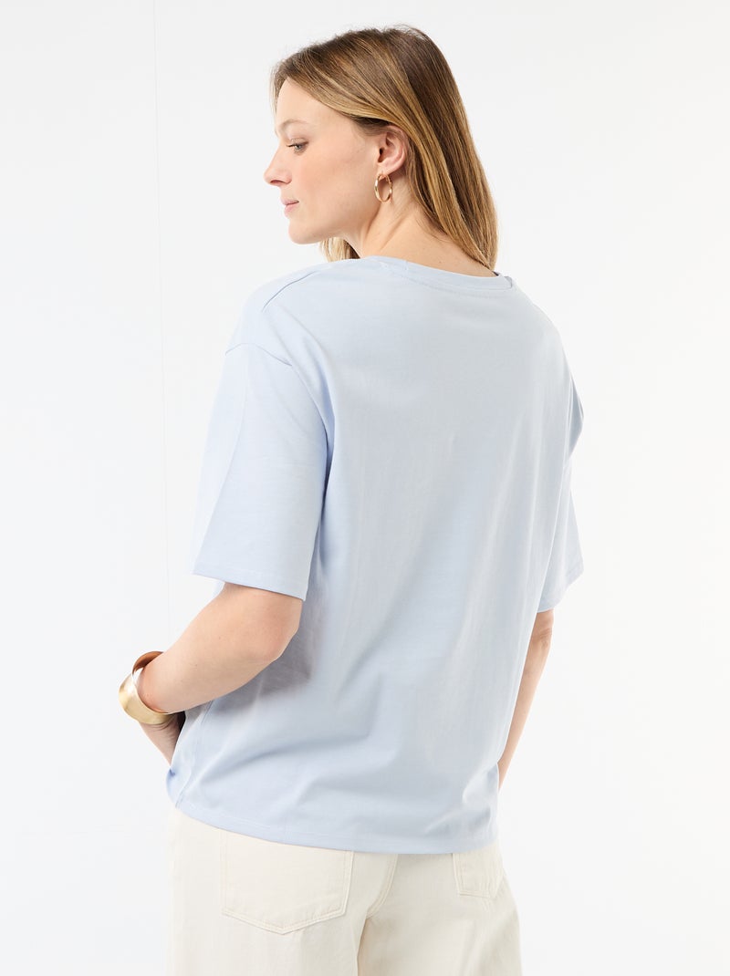 T-shirt de jersey liso com mangas curtas Azul - Kiabi