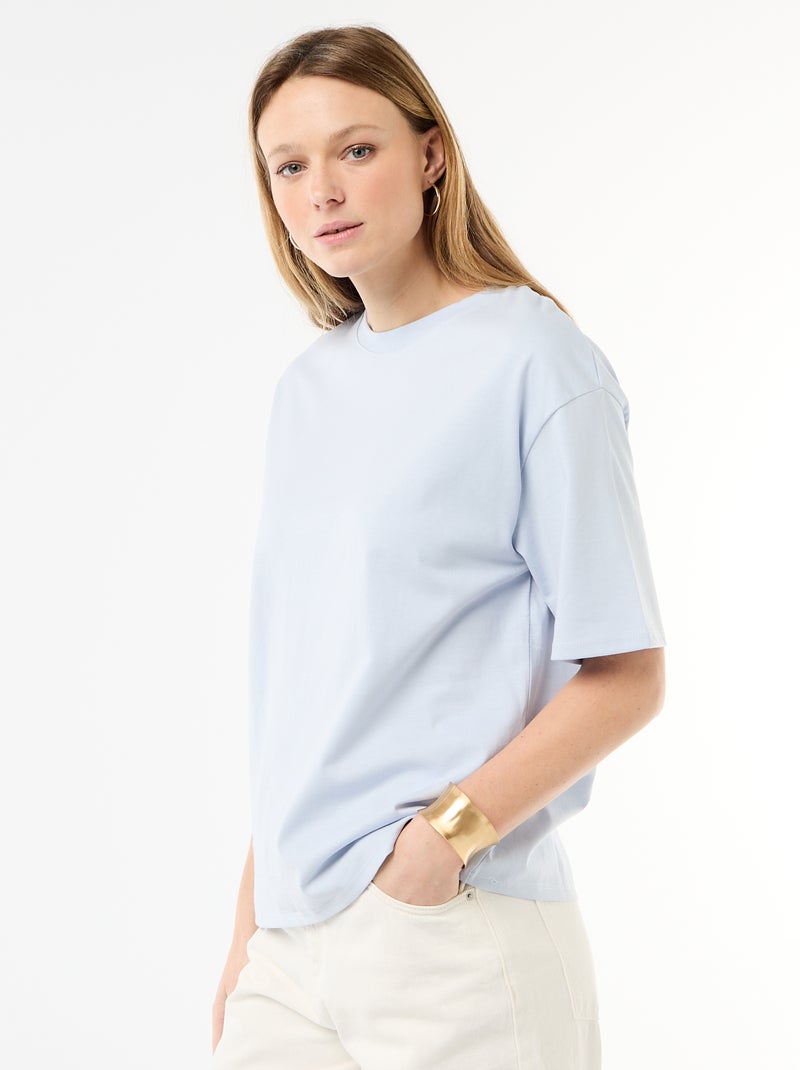 T-shirt de jersey liso com mangas curtas Azul - Kiabi