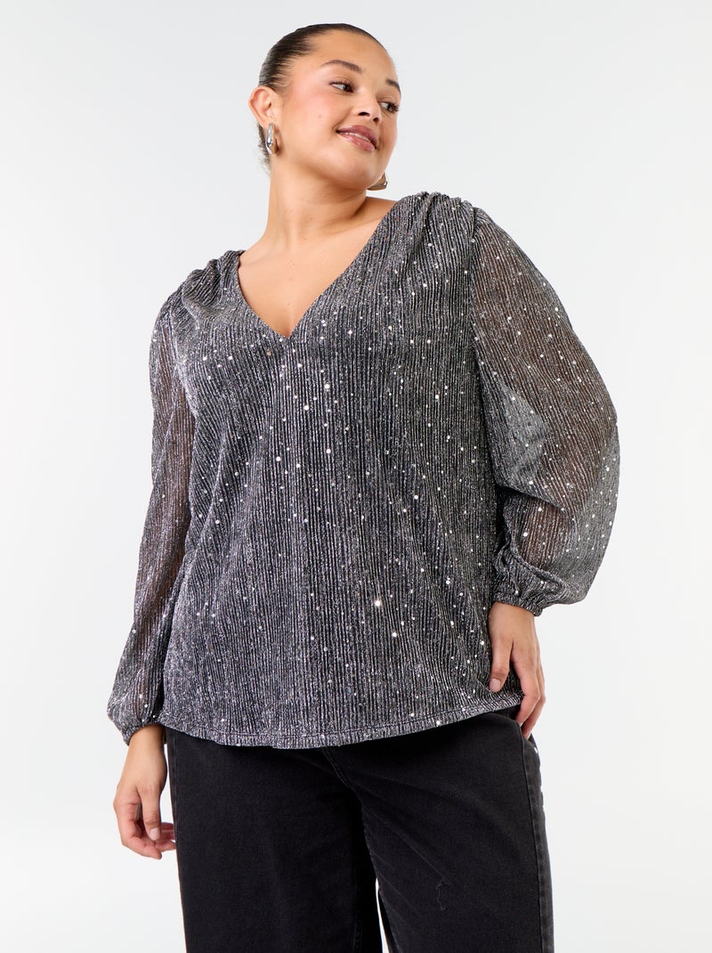 T-shirt de lantejoulas Cinza - Kiabi