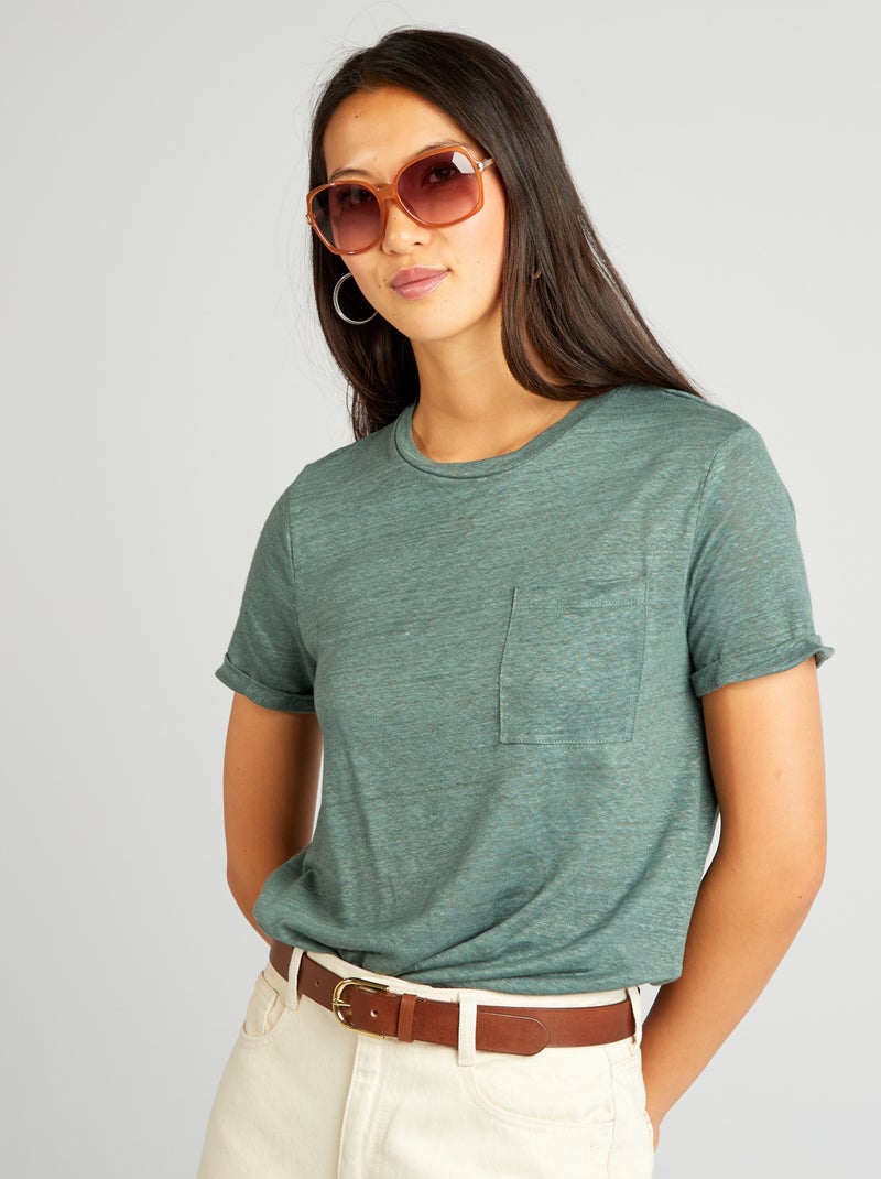 T-shirt de linho VERDE - Kiabi