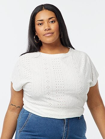 T-shirt de malha ajurada de manga curta