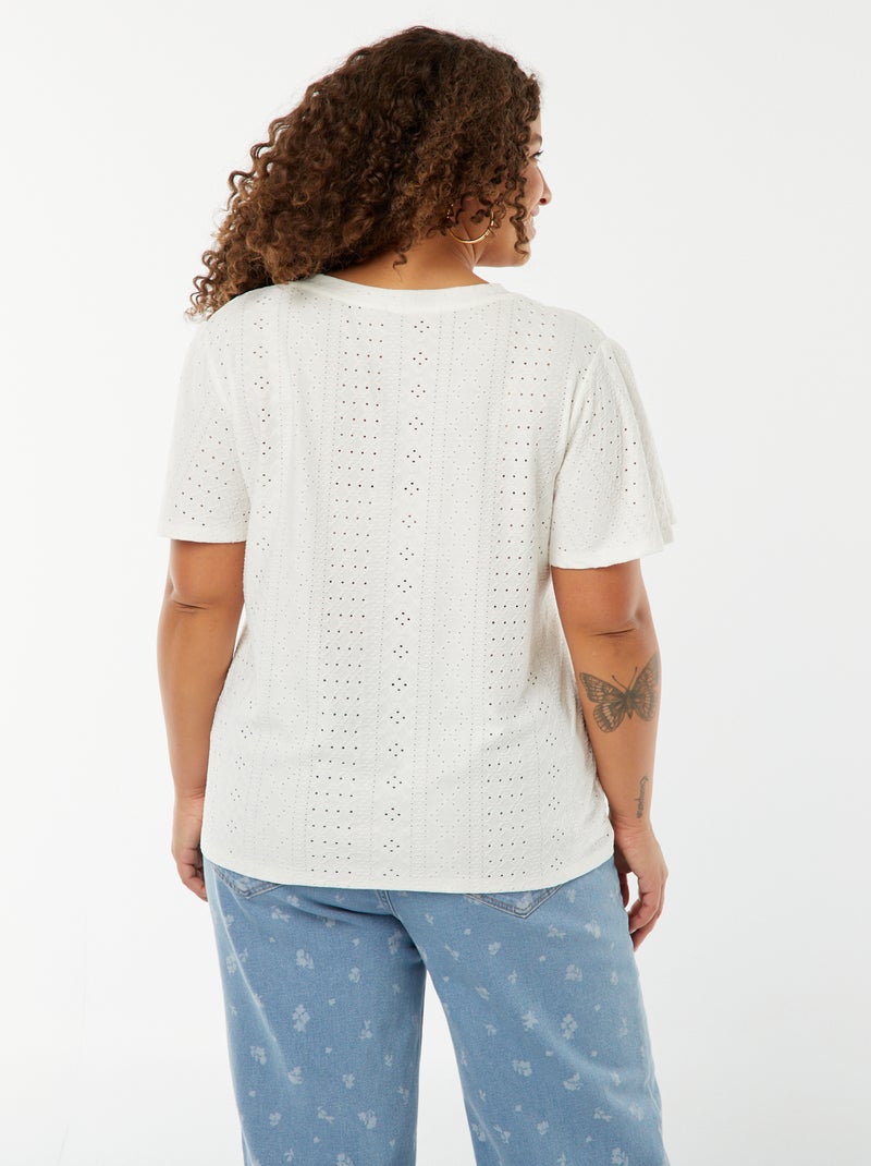 T-shirt de malha ajurada de manga curta tipo morcego Branco - Kiabi