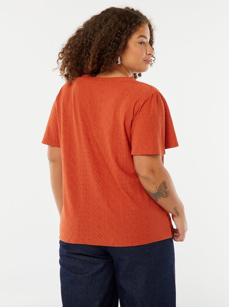 T-shirt de malha ajurada de manga curta tipo morcego VERMELHO - Kiabi