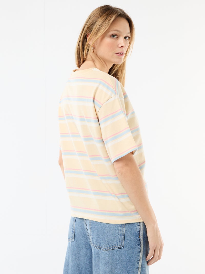 T-shirt de malha às riscas com mangas curtas Amarelo - Kiabi