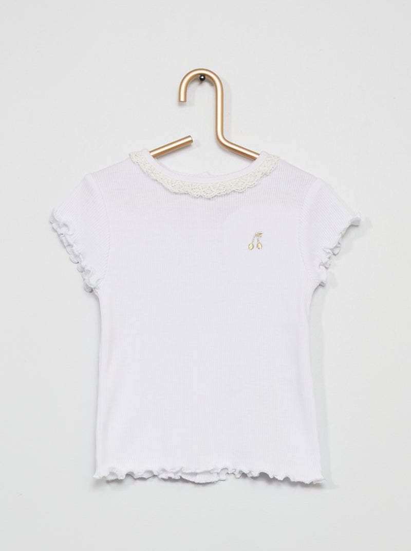 T-shirt de malha canelada BRANCO - Kiabi