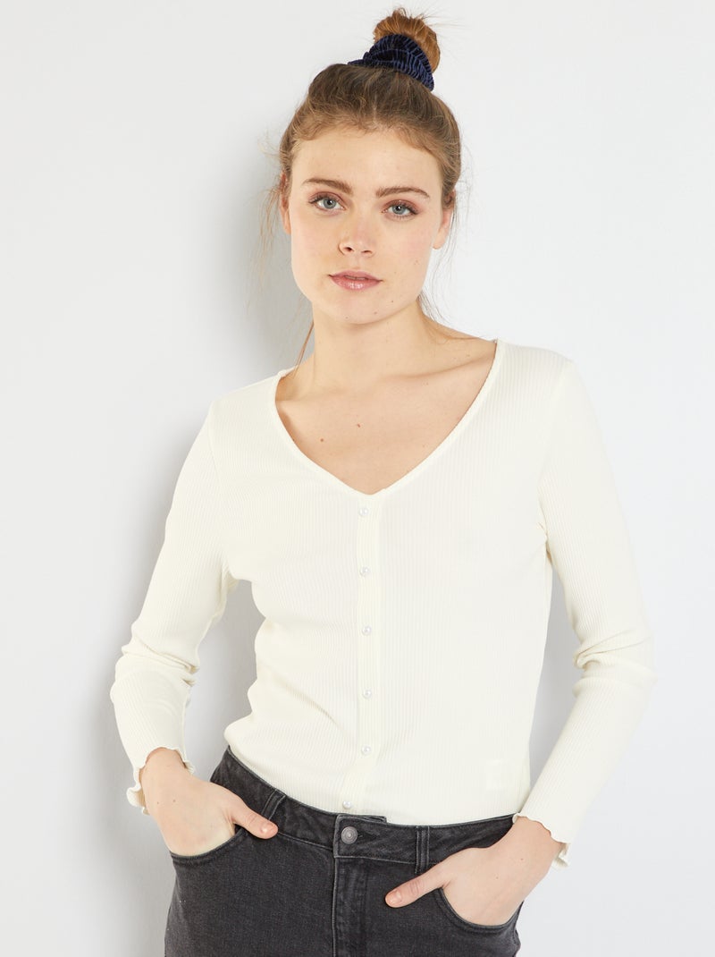 T-shirt de malha canelada BRANCO - Kiabi