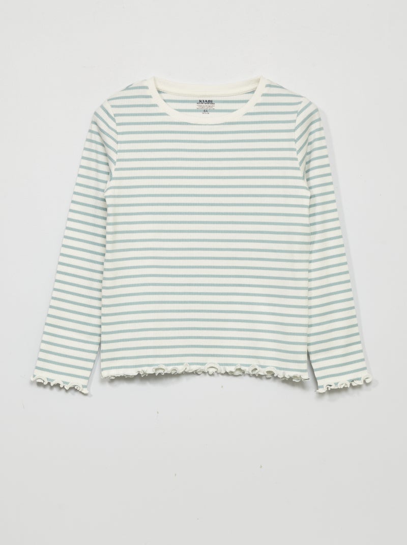 T-shirt de malha canelada com estampado AZUL - Kiabi