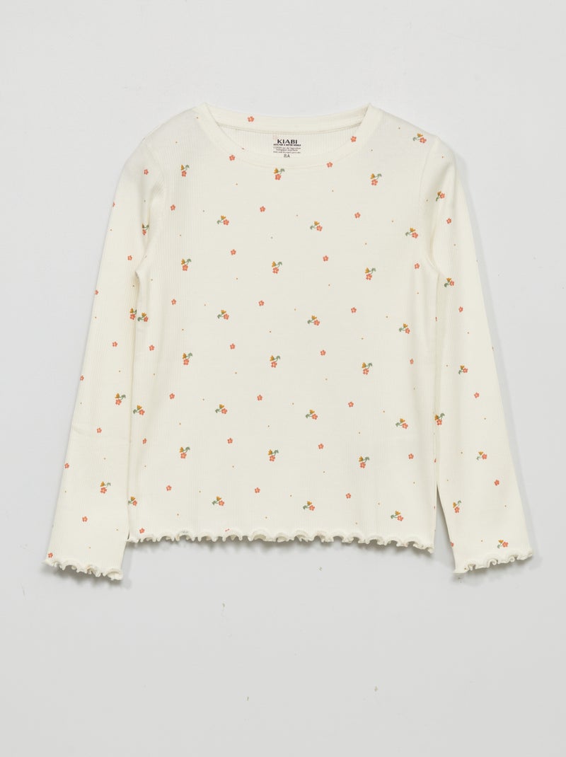T-shirt de malha canelada com estampado BRANCO - Kiabi