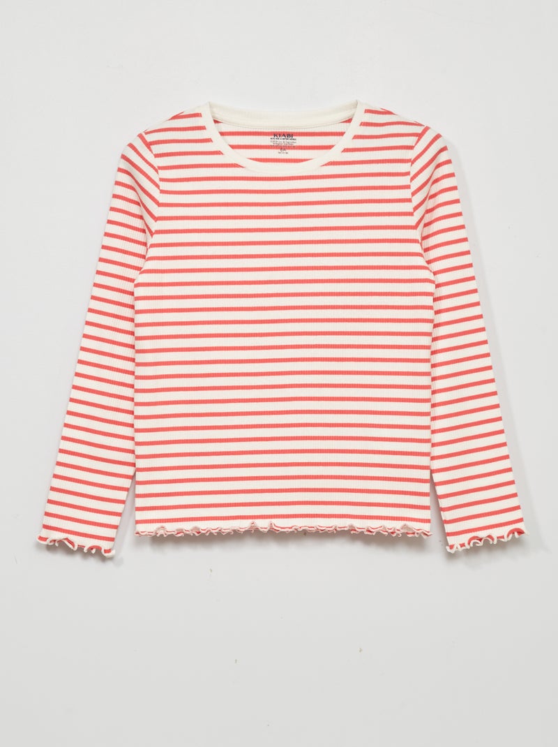 T-shirt de malha canelada com estampado ROSA - Kiabi