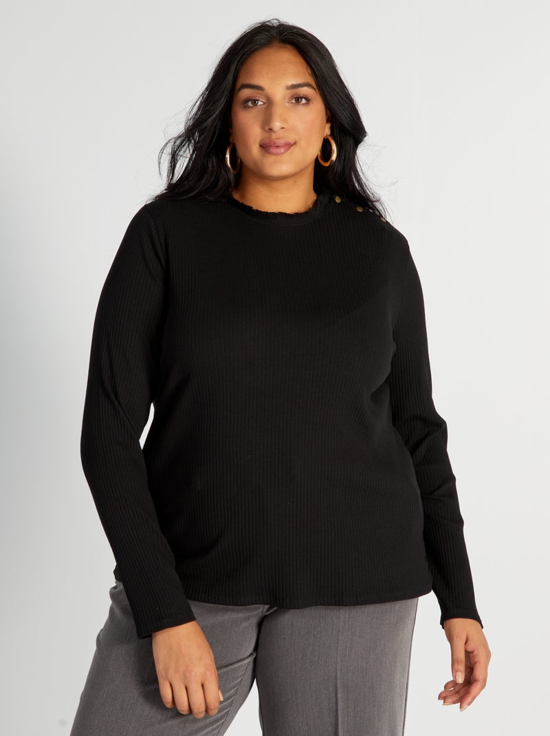 T-shirt de malha canelada Preto - Kiabi