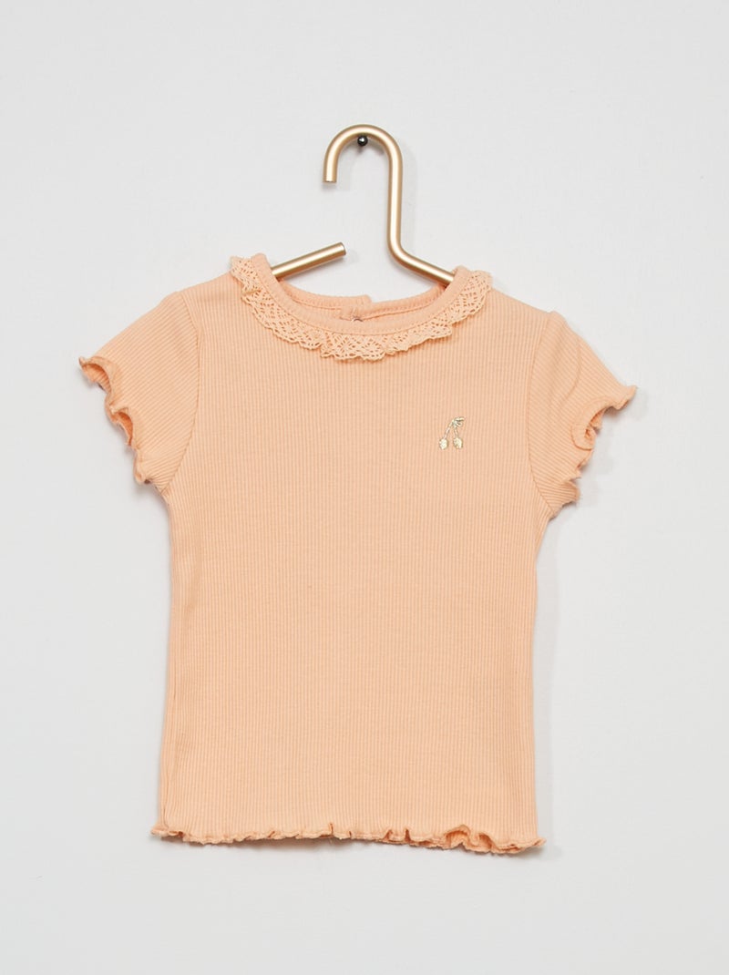 T-shirt de malha canelada ROSA - Kiabi