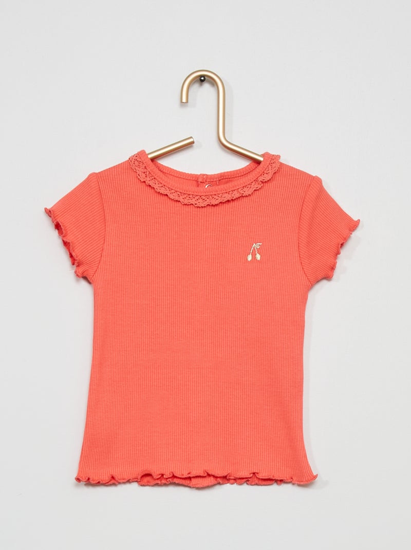 T-shirt de malha canelada ROSA - Kiabi