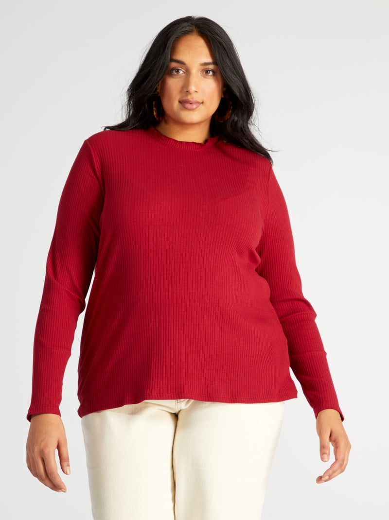T-shirt de malha canelada VERMELHO - Kiabi