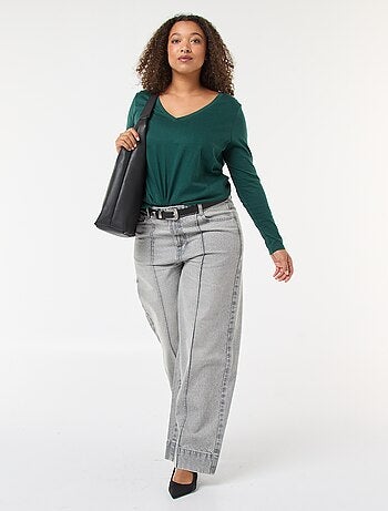 T-shirt de malha com decote em V e mangas curtas