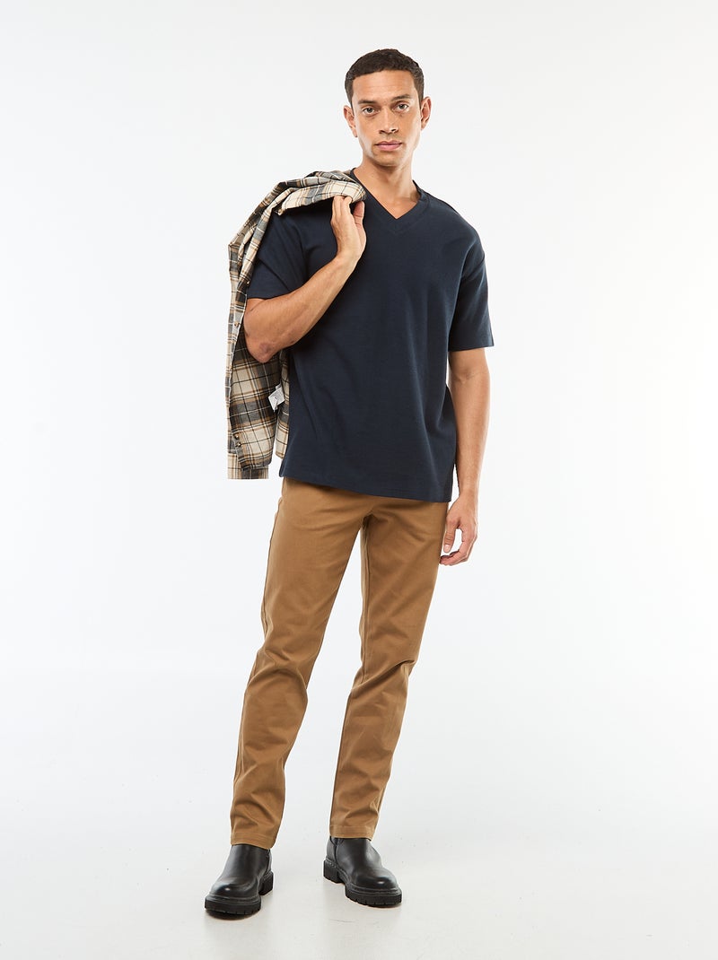 T-shirt de malha com gola em bico Azul - Kiabi