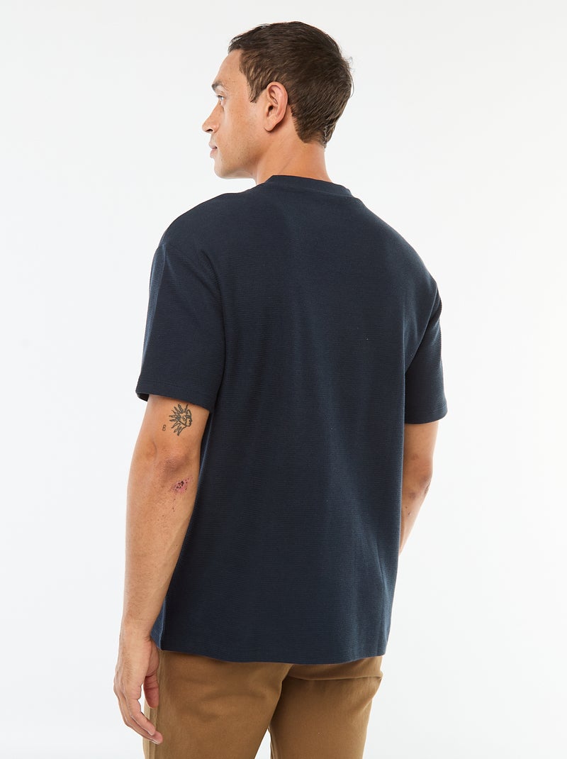 T-shirt de malha com gola em bico Azul - Kiabi