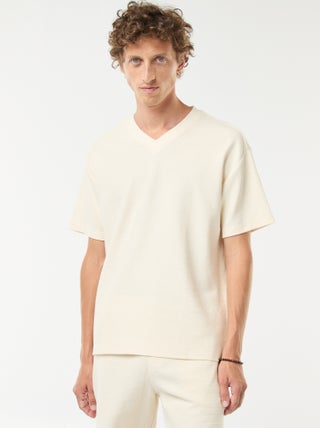 T-shirt de malha com gola em bico