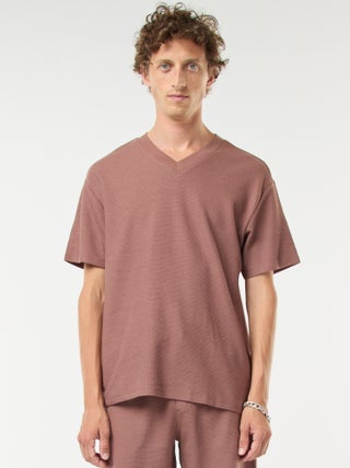 T-shirt de malha com gola em bico