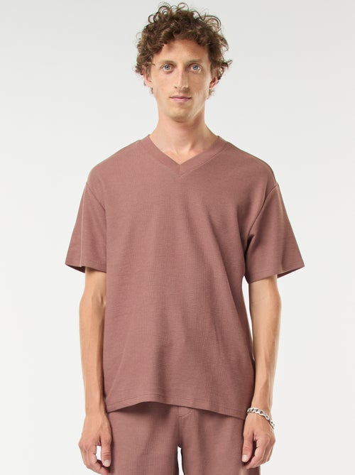 T-shirt de malha com gola em bico - Kiabi