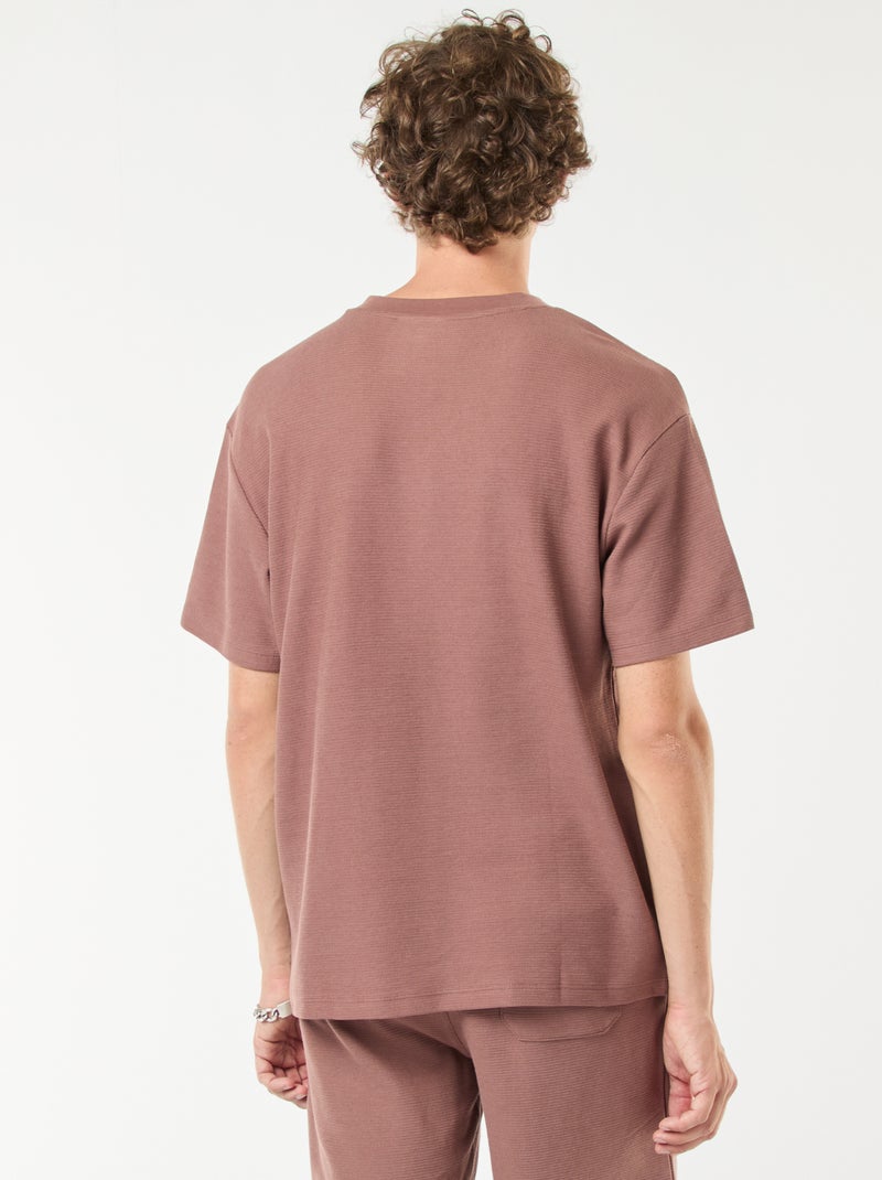 T-shirt de malha com gola em bico Castanho - Kiabi