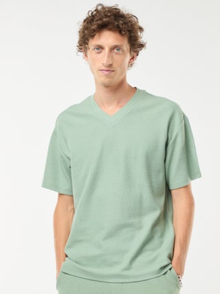 T-shirt de malha com gola em bico