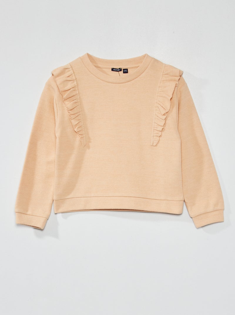 T-shirt de malha com gola redonda BEGE - Kiabi
