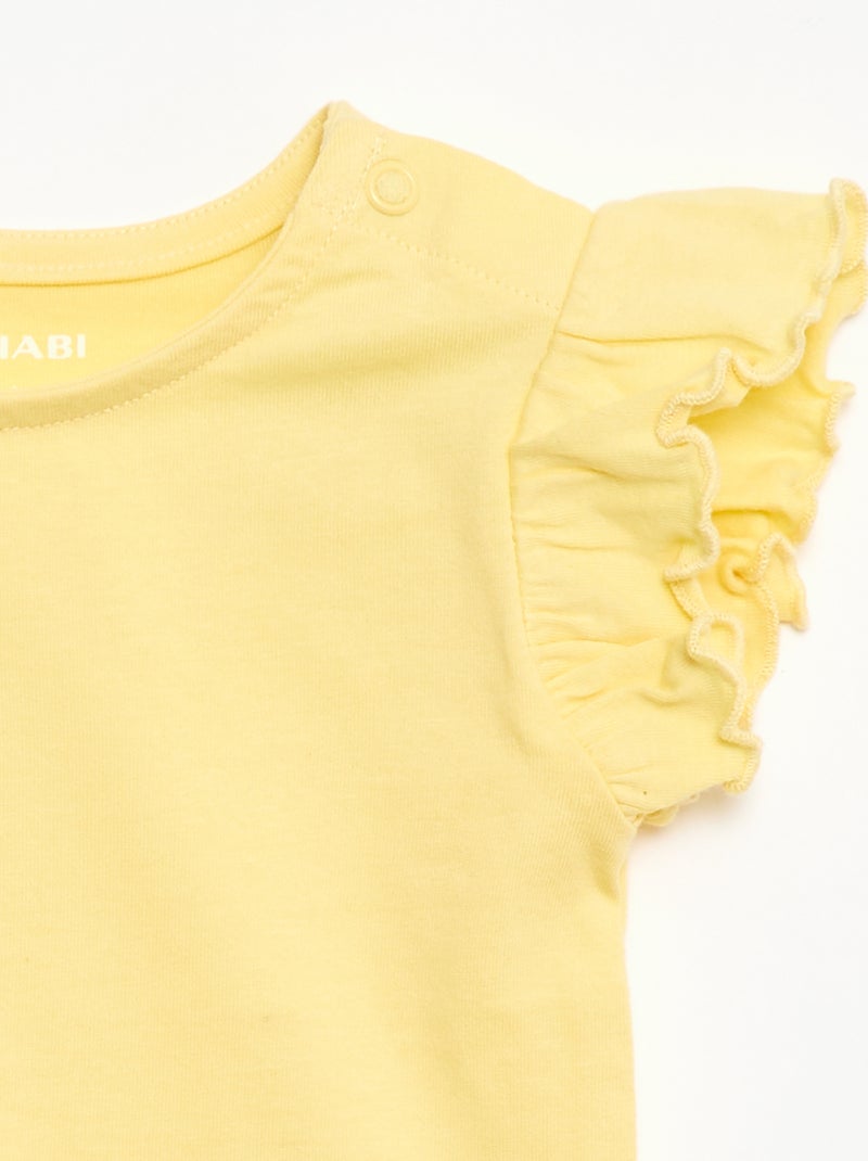 T-shirt de malha com mangas curtas com folhos Amarelo - Kiabi