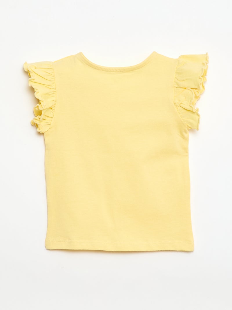 T-shirt de malha com mangas curtas com folhos Amarelo - Kiabi