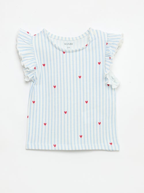 T-shirt de malha com mangas curtas com folhos - Kiabi