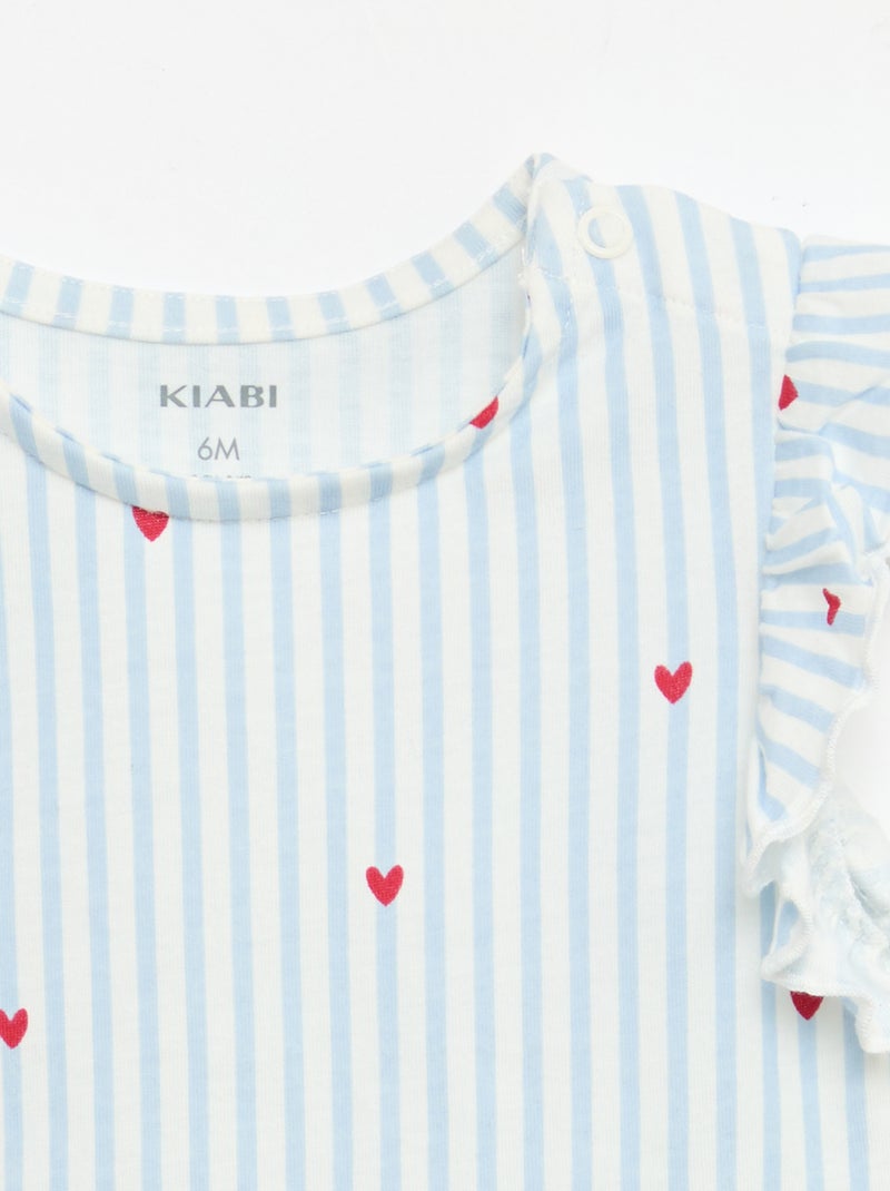 T-shirt de malha com mangas curtas com folhos Azul - Kiabi