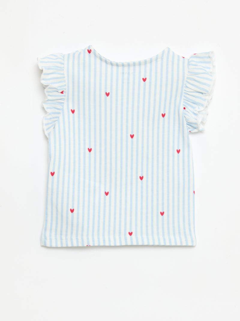 T-shirt de malha com mangas curtas com folhos Azul - Kiabi