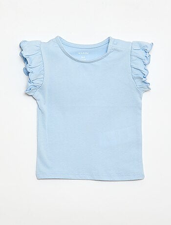 T-shirt de malha com mangas curtas com folhos