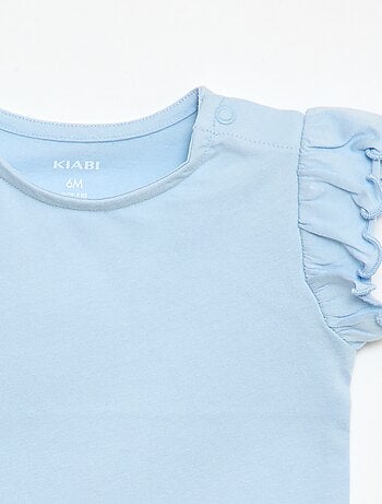 T-shirt de malha com mangas curtas com folhos