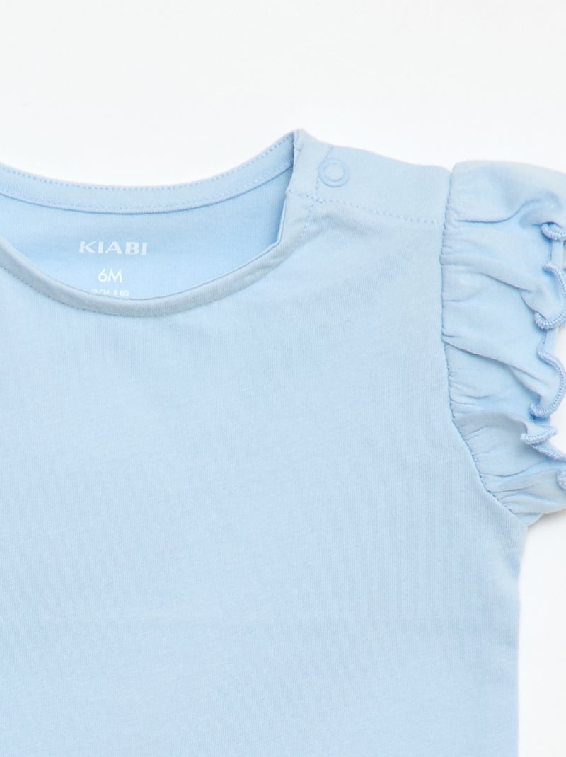 T-shirt de malha com mangas curtas com folhos Azul - Kiabi