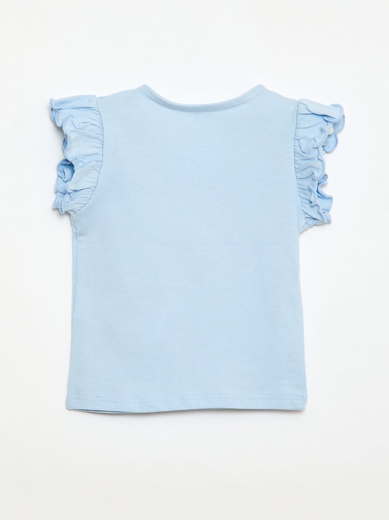 T-shirt de malha com mangas curtas com folhos Azul - Kiabi