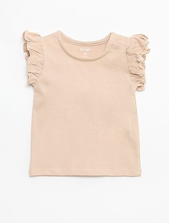 T-shirt de malha com mangas curtas com folhos