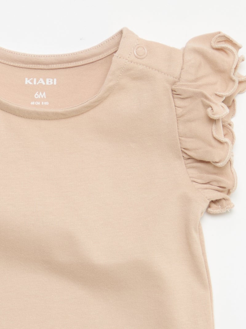 T-shirt de malha com mangas curtas com folhos Bege - Kiabi